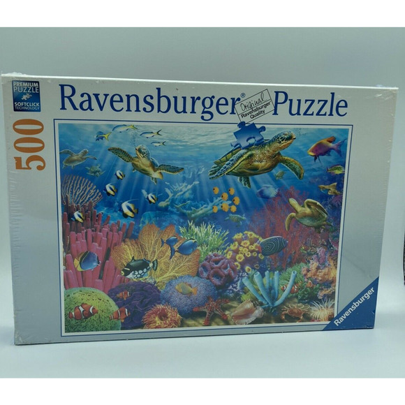 Tropical Waters Coral Reef Sea Turtle Fish Ravenburger 500 Piece Puzzle Ocean - Picture 1 of 5